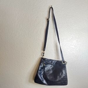 HOBO International Crossbody Messenger Shoulder Bag BLACK Glazed Leather Slim